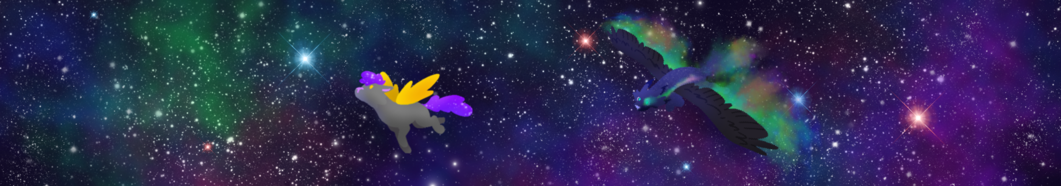 scene of space with two cats flying through it